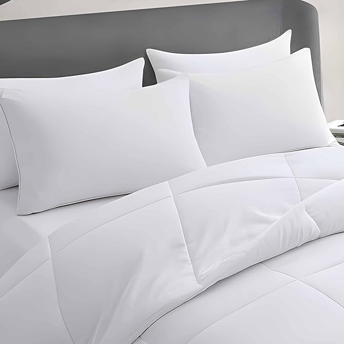 Thin Flat Soft Bed Pillows Queen Size Set of 2 Pack for Sleeping 20"x30", Hypoallergenic Skin Friendly Microfiber Filling Machine Washable