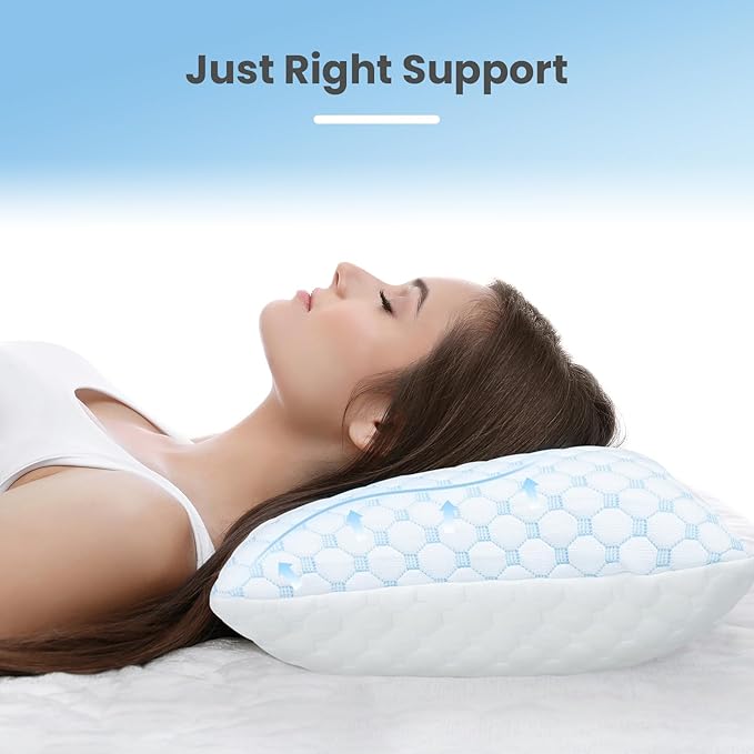 Shredded Memory Foam Pillows Pillow for Side Sleepers Cooling Pillows Stomach Sleeping Pillow Standard Pillow with 2 Extra Fill Blue