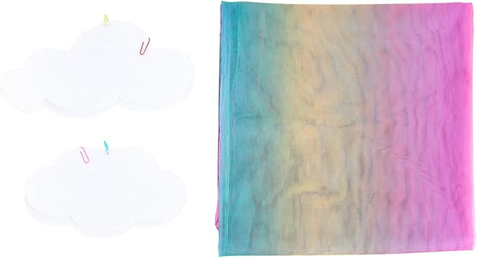 Rainbow Princess Canopy Bed Curtain Queen, Bed Scarf Valance with Cloud Ornaments, Bed Canopy for Girls Bedding Decor (1 Panel, Full/Queen Size)