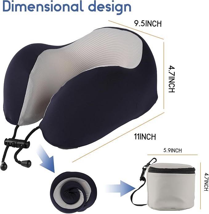 Travel Neck Pillow, Curved Ergonomic Design, Ice Silk Fabric is Comfortable and Breathable, The Pillowcase is Removable. Comes with Portable Storage Bag and Ear Plugs (Blue)