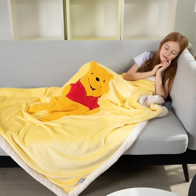 COSUSKET Kids Bear Throw Blanket, 3D Animal Embroidery Sherpa Blanket Girls Boys Gifts