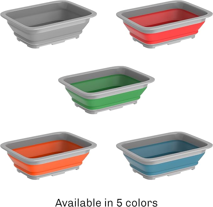 Set of 2 Multipurpose Wash Bins – 10-Liter Basins for Camping, Parties, or Cleaning – Collapsible Bucket Set by Wakeman (Gray)