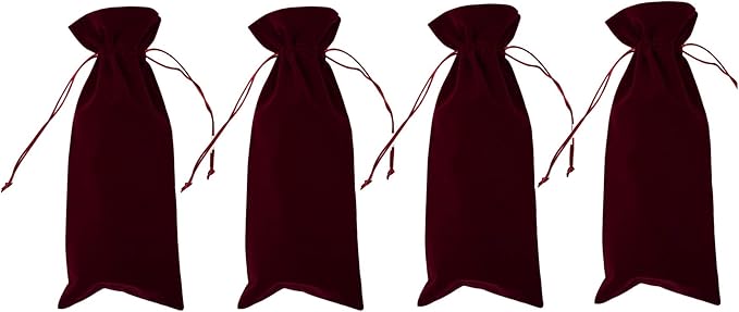 4 Pcs Luxury Velvet Wine Bottle Gift Bags with Double Drawstring Closure for Champagne Wedding Party(15" x 6.3")