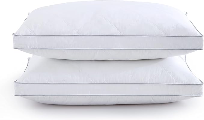 puredown®Goose Feathers Down and Fiber Pillows - Made in USA Soft Fluffy Medium Firm Hotel Pillow, 100% Cotton Cover, Luxury Bed Pillows King Size Set of 2 for Back, Stomach or Side Sleeper.