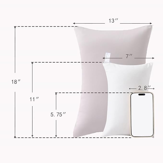 MEILA 2 Pack Cotton Tiny Pillows, 11"x7" Mini Pillows for Kids, Pets, Sleeping and Traveling, Small Washable Decorative Pillows for Neck, Wrist, and Knee, Natural White & Green