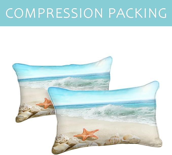 Bedbay Beach Bedding California King Coastal Comforter Set Boys Girls Beach Theme Room Decor Starfish Seashore Beach Quilt Set 4 Pcs Beachy Duvet Insert Down Comforter for All Seasons(104" Wx96 L)