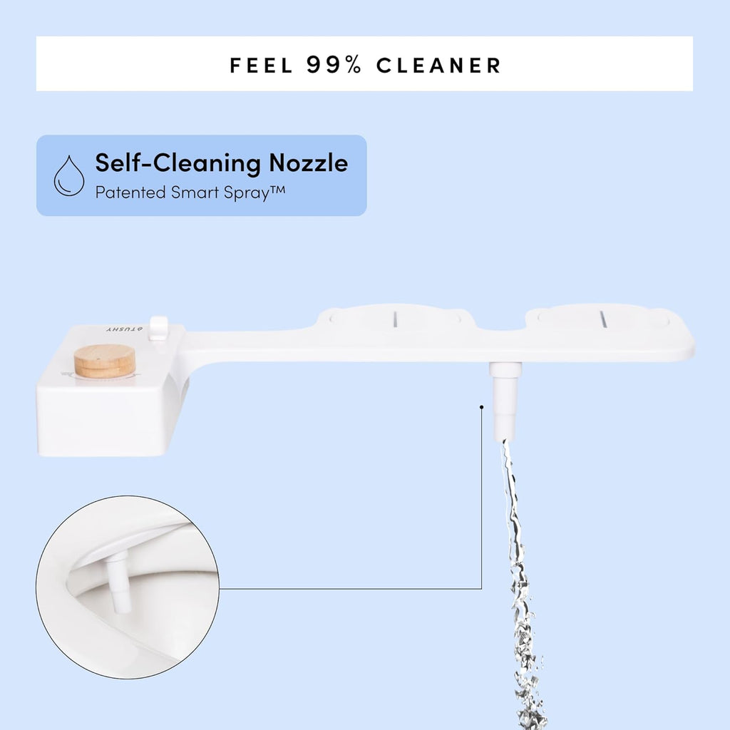 TUSHY Classic 3.0 Non-Electric Bidet Attachment | Self Cleaning Sprayer, Adjustable Water Pressure Nozzle, Angle Control. Fast & Easy DIY Installation. Universal Slim Fit. (Blue/Bamboo)