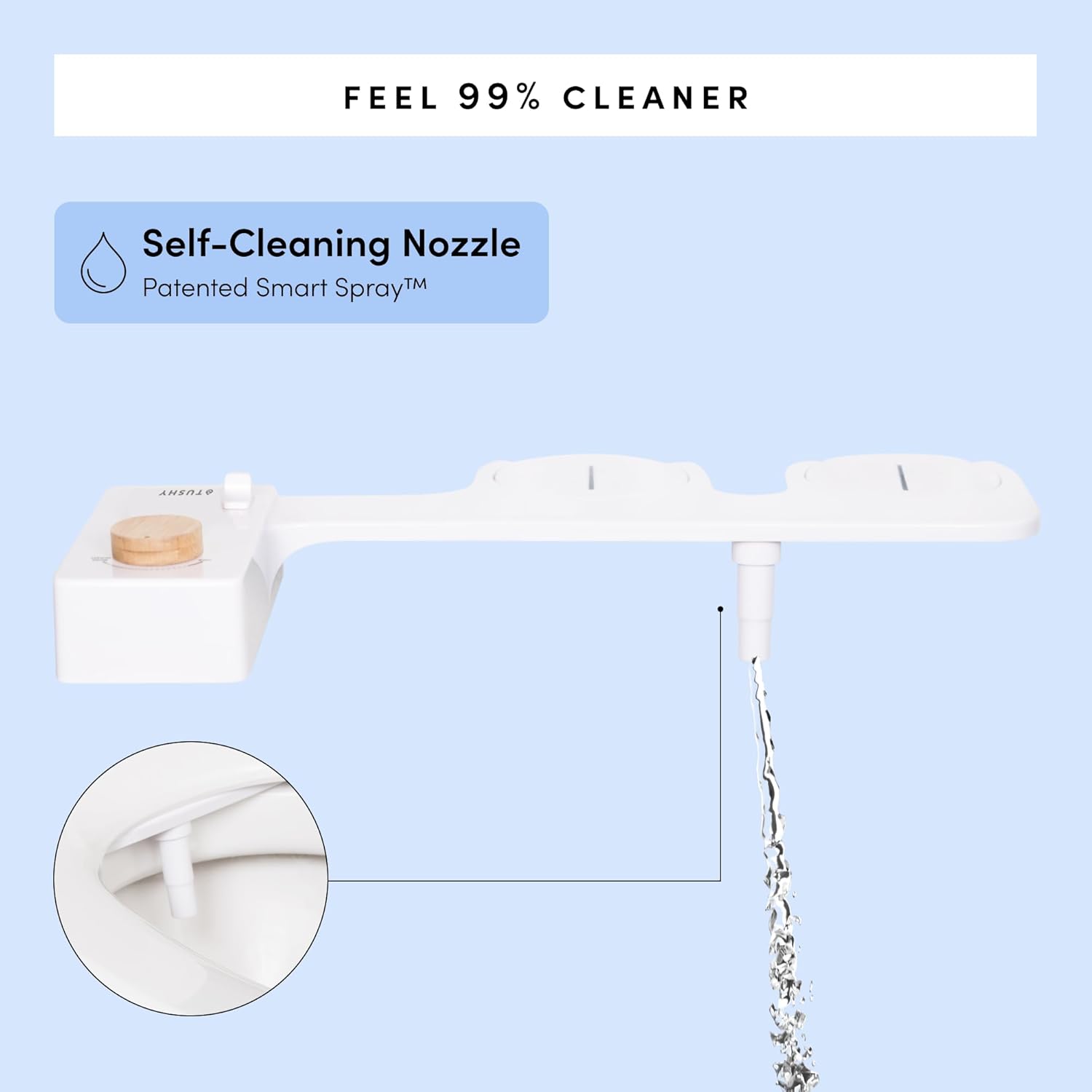 TUSHY Classic 3.0 Non-Electric Bidet Attachment | Self Cleaning Sprayer, Adjustable Water Pressure Nozzle, Angle Control. Fast & Easy DIY Installation. Universal Slim Fit. (Blue/Bamboo)