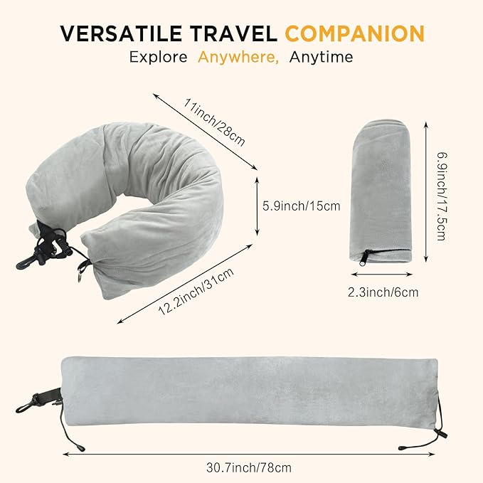Stuffable Travel Pillow Neck Pillow Velvet Luggage Pillow Case Cover for Extra Luggage with Adjustable Neck Size