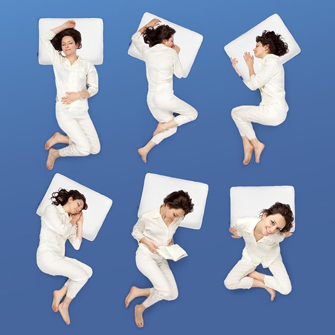 Memory Foam Pilllows for Sleeping, Soft Contour Pillow for Pain Relief, Bed Pillow for Side Back Stomach Sleepers，Cooling Pillow with Removable and Washable Cover, White