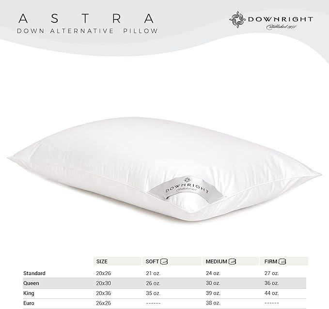 Downright 233 Thread Count 26 oz Astra LikeDown Pillow, 20" x 30", Queen 20 x 30