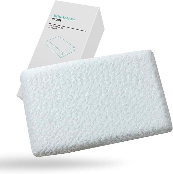 Ultra Thin Pillow 2.25" Stomach Sleeping, Gel Memory Foam Flat Pillow for Stomach and Back Sleepers, Slim Design Memory Foam Pillow with Two-Sided (CertiPUR-US, Standard Size)