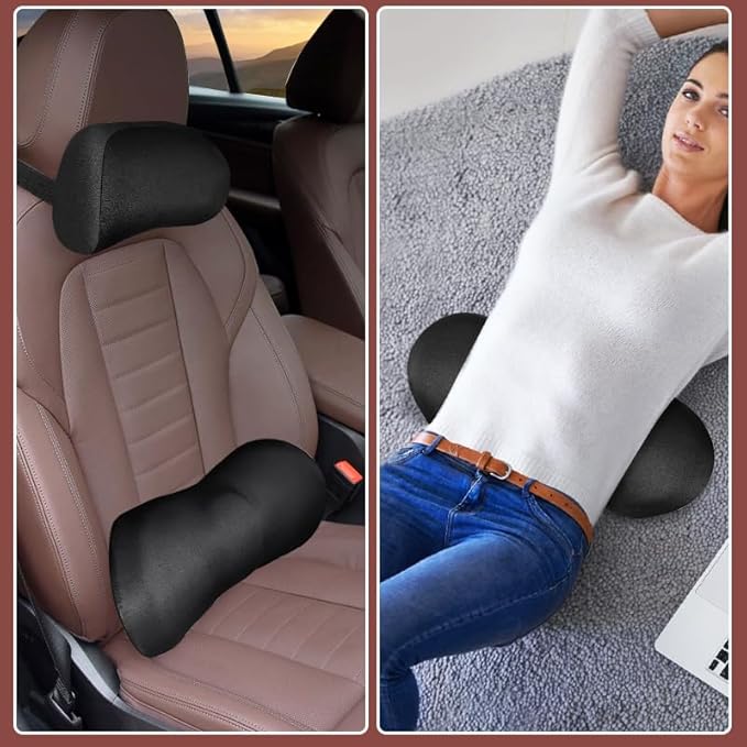 Car Lumbar Support and Car Neck Pillow Kit - Memory Foam Ergonomic Back Cushion - Relieve Driving Fatigue - Comfort and Support Your Neck and Back - Suitable for Car Seats (Set)