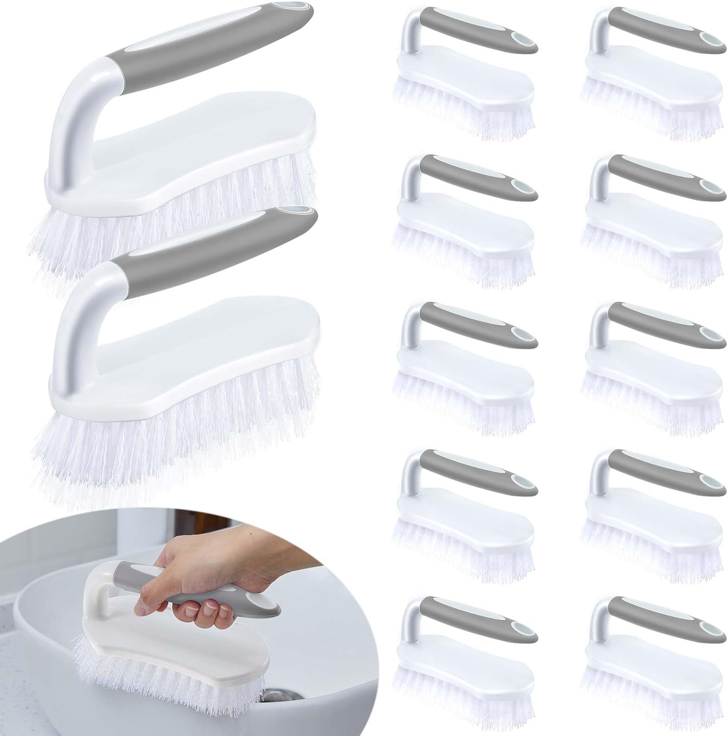 Lallisa 12 Pcs Scrub Brush for Cleaning with Handle Comfortable to Grip Heavy-Duty Flexible Stiff Bristles Scrubber Brushes Bulk for Shower Bathroom Carpet Kitchen Floor Tiles (Gray)