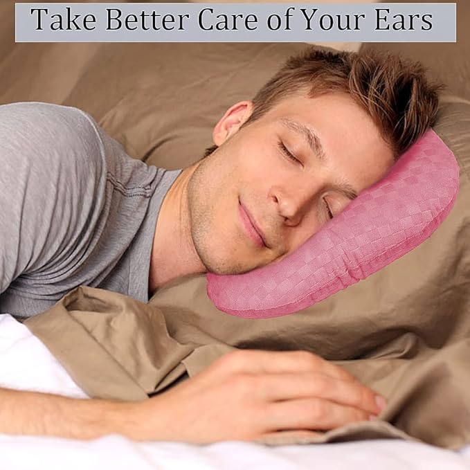 Ear Piercing Pillow for Side Sleepers, Pillow with an Ear Hole for CNH and Ear Pain Ear Inflammation Pressure Sores, O-Shaped Side Sleeping Pillow, Ear Guard Pillow(Pink)
