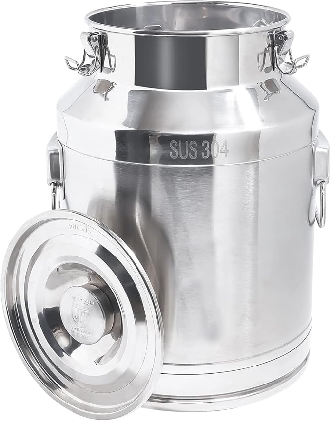 35 Liter Stainless Steel Milk Can 9.3 Gallon Milk Bucket Wine Pail Bucket Large Capacity Milk Can Tote Jug with Sealed Lid and Carry Handle