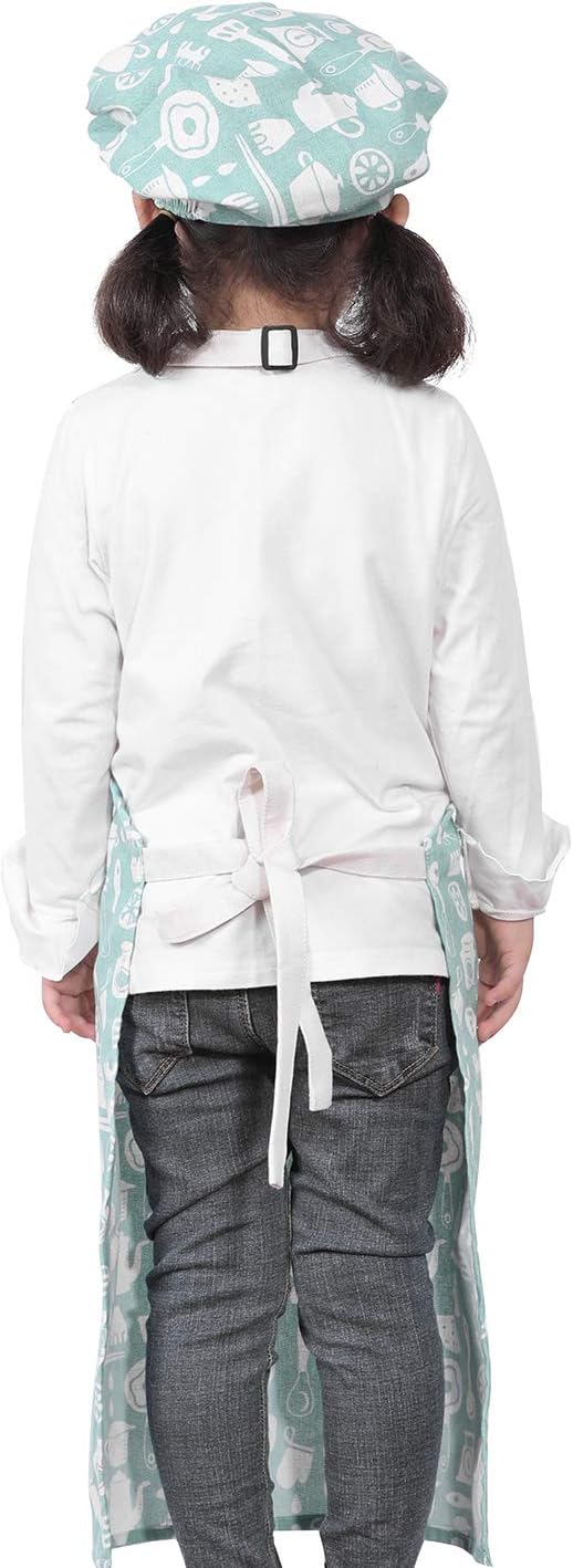 Kids Apron and Chef Hat Set-Adjustable Child Apron for Boys and Girls for Cooking Baking