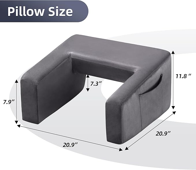 Homguava Reading Pillow Memory Lap Desk Foam Pillow for Adults Gaming Pillow Arm Rest Pillow for Reading, Crocheting, Gaming or Sitting in Bed (Grey, Large)