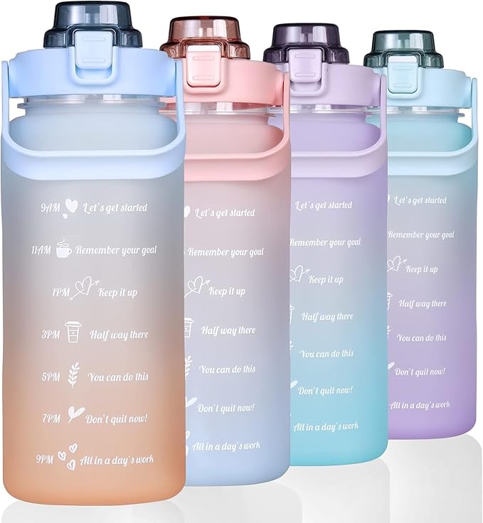 3 in 1 Set Sport Motivational Gradient With Straw Time Marker 64 oz Gradient Color 3 in 1 Set Gym water bottle blue