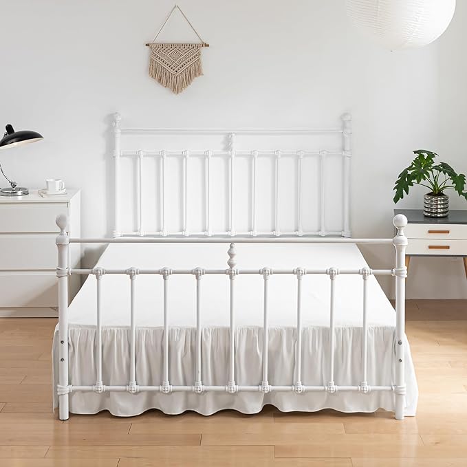 Bed Skirt Queen Size Ruffled Bed Skirt with Split Corners, 12 Inch Drop Dust Ruffle Bed Skirt with Platform, Ivory, Queen - 12" Drop