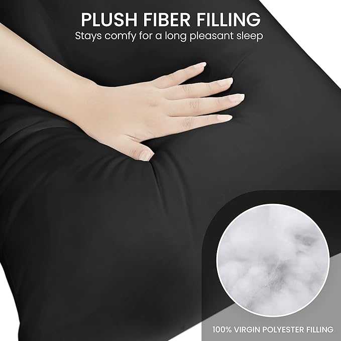 Utopia Bedding Full Body Pillow for Adults (Black, 20 x 54 Inch, Pack of 06) Long Pillow for Sleeping, Large Pillow Insert for Side Sleepers