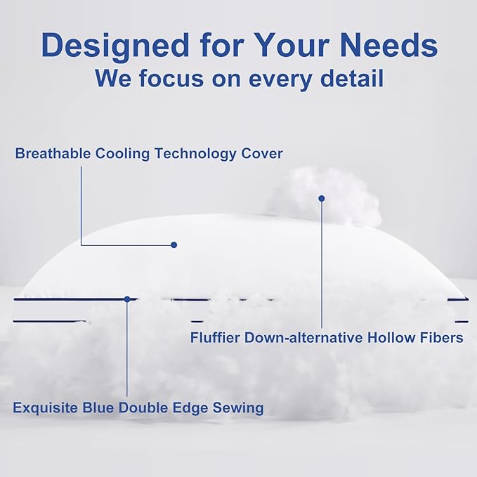 Premium Pillows King Size Set of 2, Fluffy and Supportive 7D Down Alternative Bed Pillows, Luxury Soft Hotel Quality Gusseted Pillow for Side Back Stomach Sleepers, Relief Neck Head and Shoulder Pain