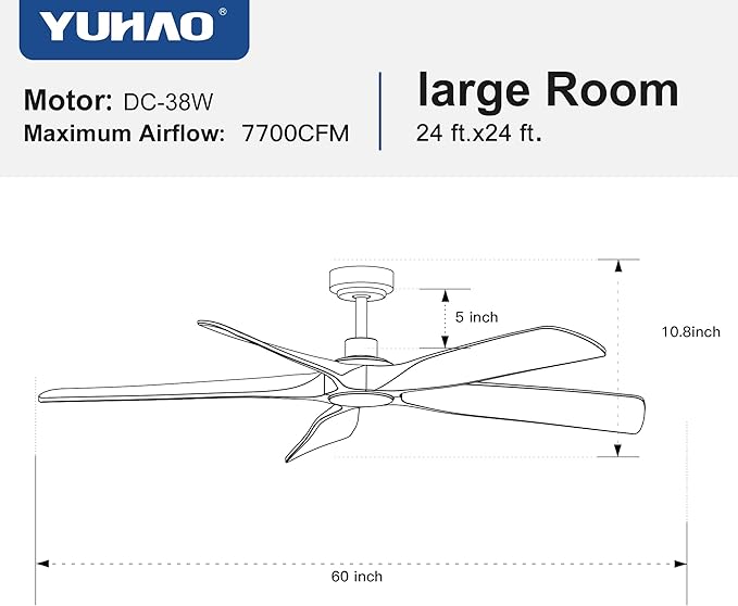 NicBex Ceiling Fan 60 Inch Indoor Antique No Light Ceiling Fans with Remote Control Double Finish Ceiling Fan with 5 Wood Blades for Living Room, Bedroom, Brown