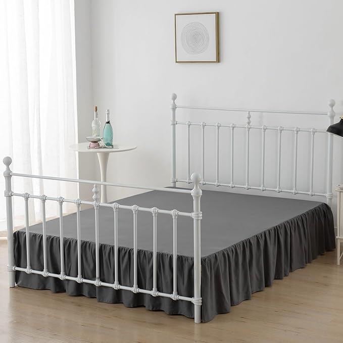 Bed Skirt Queen Size Ruffled Bed Skirt with Split Corners, 18 Inch Drop Dust Ruffle Bed Skirt with Platform, Dark Grey, Queen - 18" Drop