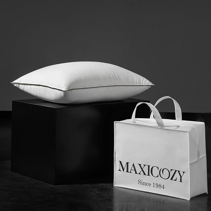MAXICOZY Hungarian Goose Down Pillows Standard Size, Fluffy 3-Chamber Bed Pillows for Sleeping, Luxurious Soft Cloud Pillow for Back, Stomach or Side Sleepers(Standard, 1 Pack)