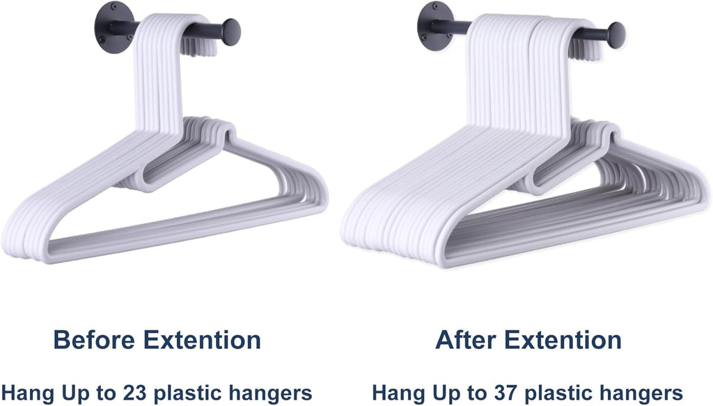 2 Pack Retractable Hanger Holder for Laundry Room, Wall Mount Organizer Rack for Lightweight Clothes, Space Saving Laundry Hook Rod, Keep Empty Hangers Handy, Black