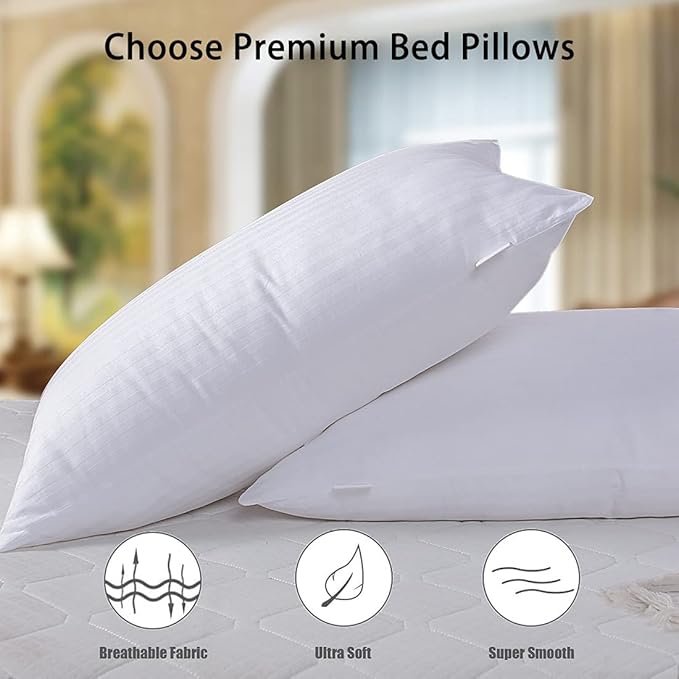 Bed Pillows for Sleeping: Queen Size Microfiber Pillows 2 Pack - Ultra Soft Breathable Down Alternative Pillows - Hotel Luxury Collection Pillows for Back Stomach or Side Sleepers (Queen)