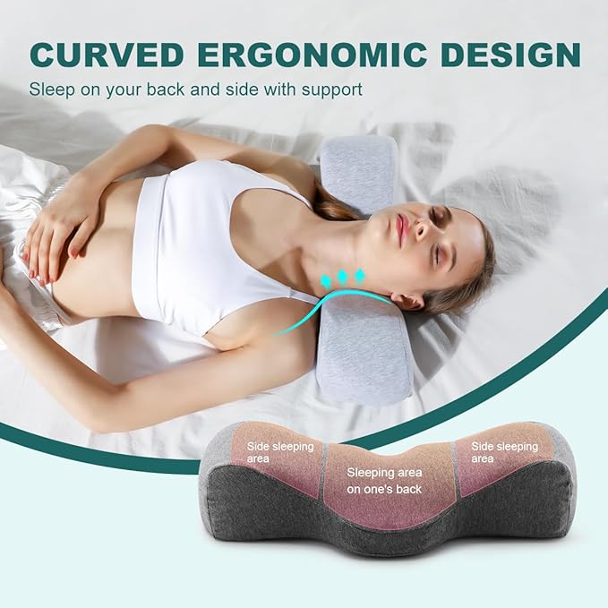 Memory Foam Neck Pillows Combo for Sleeping, Cervical Neck Pillow for Pain Relief, Neck Support Pillow Neck Roll Pillow for Bed (Deep Grey-Basic Version)