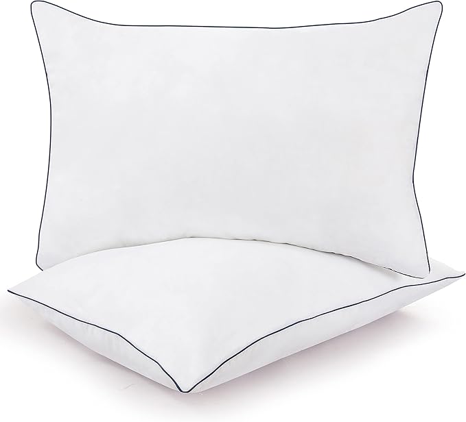 ROYALE LINENS Pillows Queen Size Set of 2 - Bed Pillows for Sleeping - Piping Pillow for Back, Stomach or Side Sleepers - Down Alternative Queen Pillows - Soft Hotel Quality (20x30 Inches, Pack of 2)