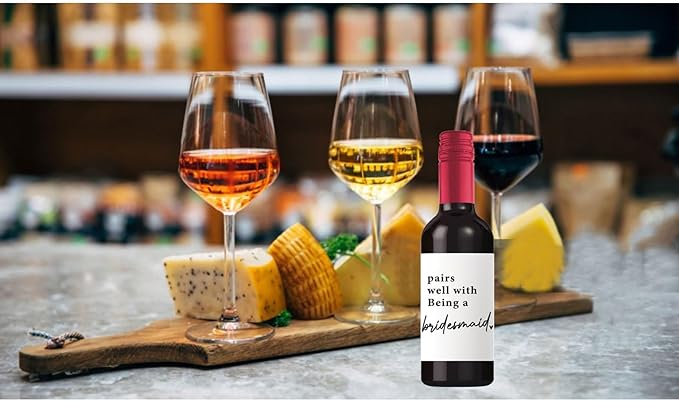 24Pcs Bridesmaid Mini Wine Labels, Bridesmaid Maid of Honor Proposal Gifts Bridal Shower Gifts, Will You Be My Bridesmaid Wine Bottle Stickers, Pairs Well with being
