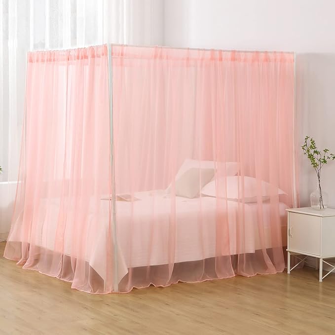 Canopy Bed Curtains Twin, Chiffon Princess Bed Canopy, Bed Drapes for Girls Room Adults(Pink)