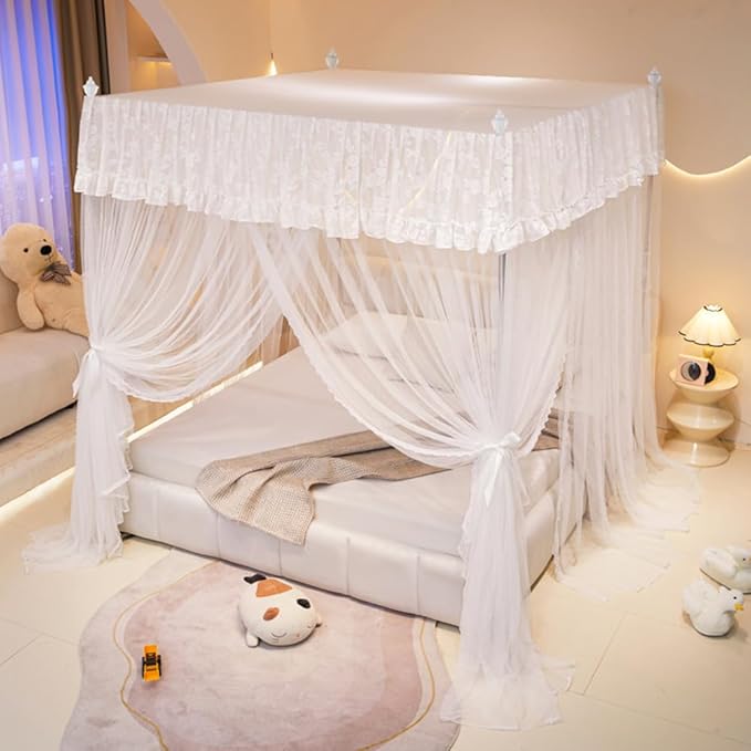 Mengersi Canopy Bed Curtains Bed Canopy,Canopy for Bed Curtains-Cozy Drape Netting,Princess Bed Drapes for Girls Adults Bedroom Decoration(Twin,White)