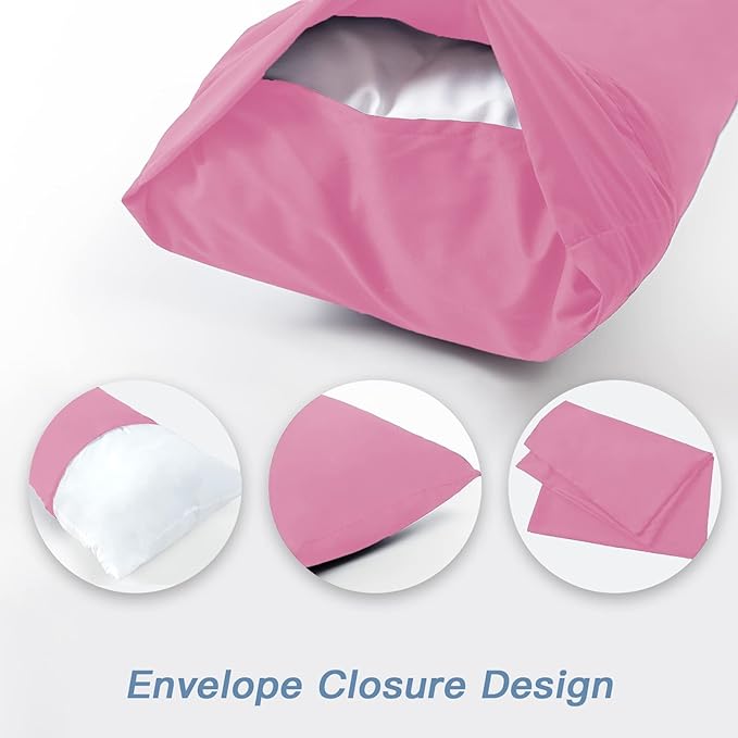 DOWNCOOL Luxury Full Body Pillow Insert with Fiber Cover - Ultra Soft Body Pillow for Sleeping - Breathable Long Bed Pillow Insert, 20"x54"(Pink, with Cover)