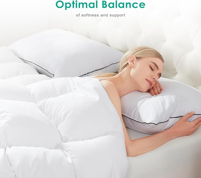 APSMILE Deep Sleep Feather Pillows Standard Size Set of 2, Hotel Collection AirF™ Goose Down Pillow Inserts with Organic Cotton Cover, Soft Bed Pillows for Sleeping (White, 20"x26")