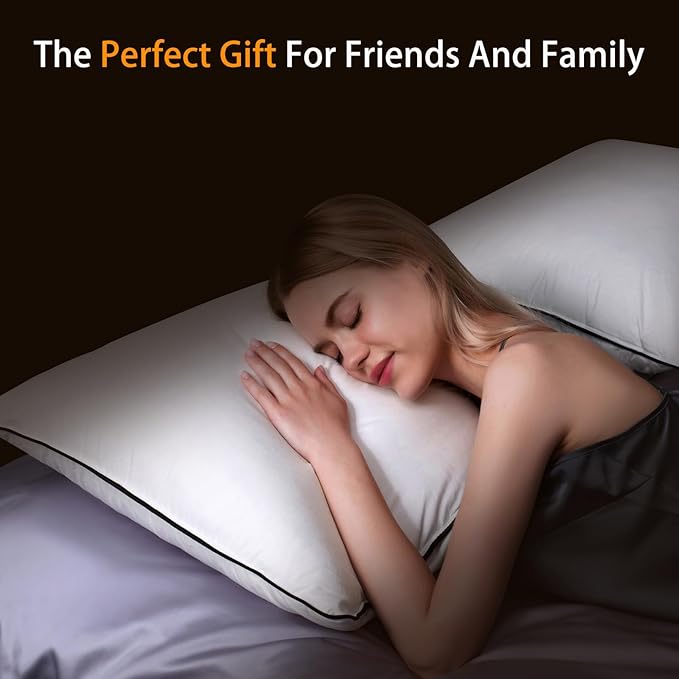 Natural Goose Down Pillows - White Down Pillow Standard Size - 550 Fill Power - Soft and Support Down Bed Pillow for Back,Side,Stomach Sleepers，2 Pack (20" x 26")