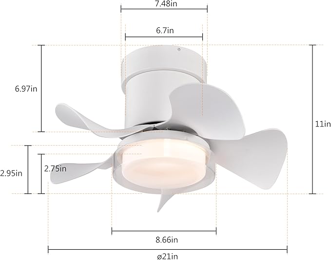 NicBex Ceiling Fan 21 Inch Stylish Design Ceiling Fan with 3 Color Lights Ceiling Fans with 5 Blades and Remote Control Ceiling Fan for Bedroom, Living Room, Matte White