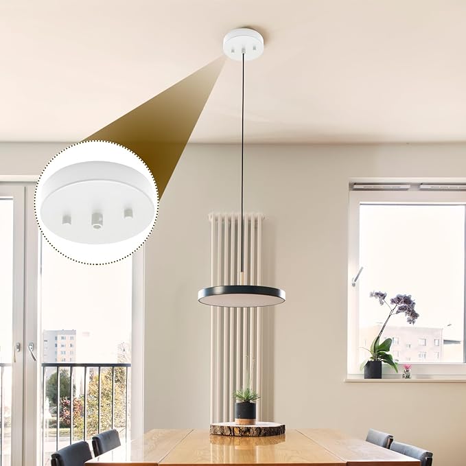 Biaungdo 5 Inch Ceiling Lighting Canopy Kit, White Pendant Light Canopy Kit Metal Chandelier Ceiling Light Plate Cover with All Mounting Hardware for Chandelier Pendant Lighting Fixtures