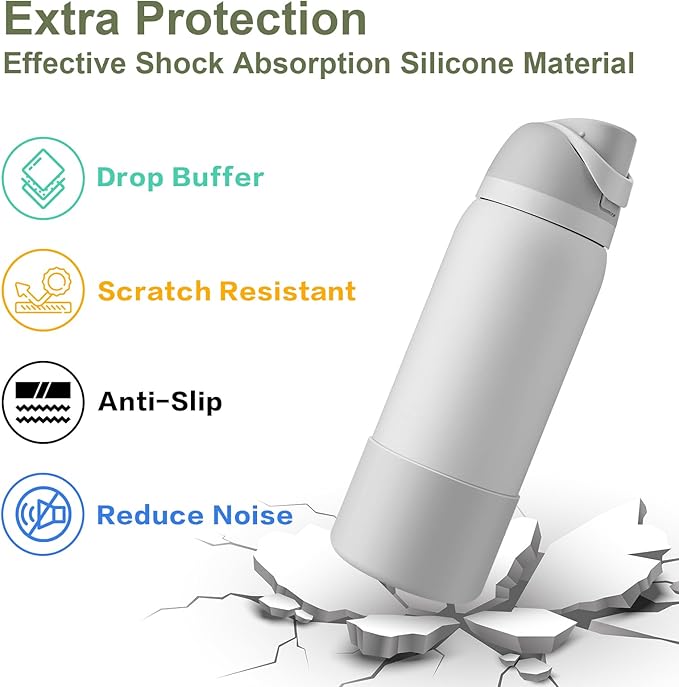 2PCS Silicone Water Bottle Boot for Owala 24oz 32oz 40oz, Protective Bottom Bumper Anti-Slip Sleeve for FreeSip, Twist, and Flip Stainless Steel Bottles, Dishwasher Safe and BPA Free