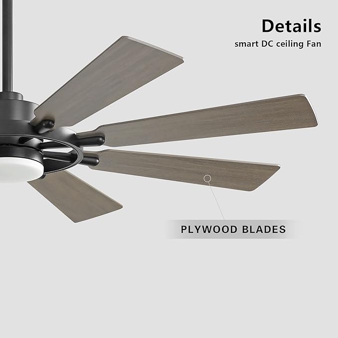 80" Ceiling Fan with Lights and Remote Control, Wood 8 Blades 6-Speed Noiseless Reversible DC Motor, 3 Downrods, Modern Indoor/Outdoor Ceiling fan for Office Porch Dining Living Room, Black+Wood
