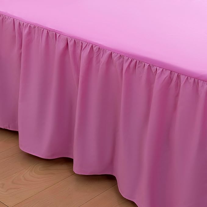 Bed Skirt Twin Size Ruffled Bed Skirt with Split Corners, 14 Inch Drop Dust Ruffle Bed Skirt with Platform, Twin,14 Inch Drop, Pink