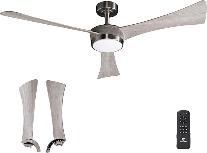Ceiling Fan with Light Remote: 52 Inch Modern Bedroom Fans with Dimmable Tri-Color Temperatures LED - Water Transfer Printing 3 Blades (Brushed Nickel+Gray-3)