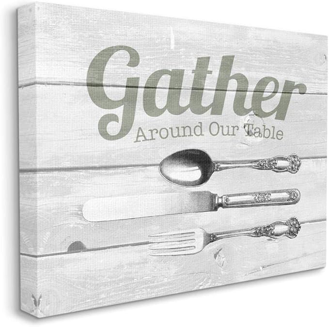 Stupell Industries Gather Silverware Kitchen Wood Texture Word, Design by The Saturday Evening Post Wall Art, 36 x 48, Canvas