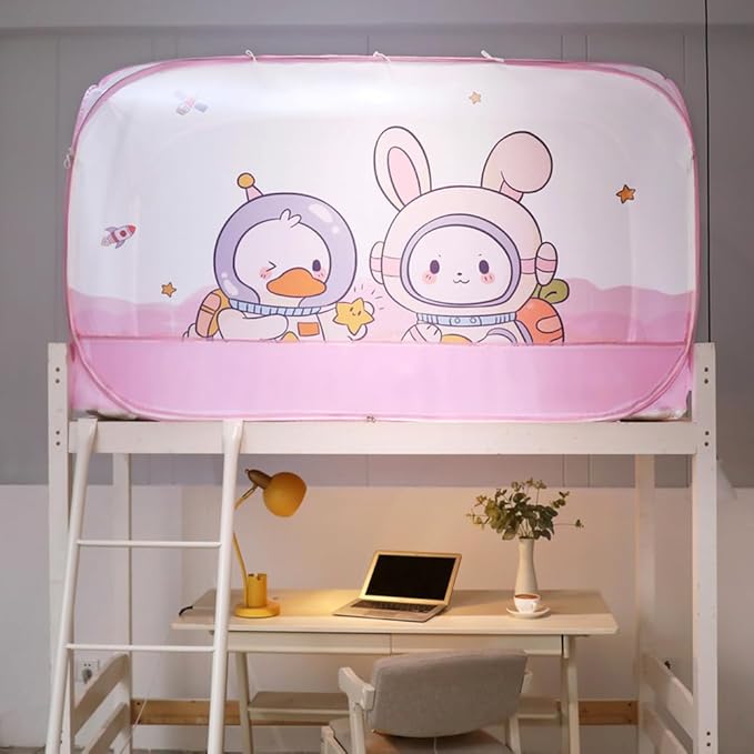 Mengersi Pop Up Bed Canopy Bunk Twin Size,Mosquito Net Sleeping Bed Tent for Kids and Adult Breathable Space with Three Doors (Rabbit)