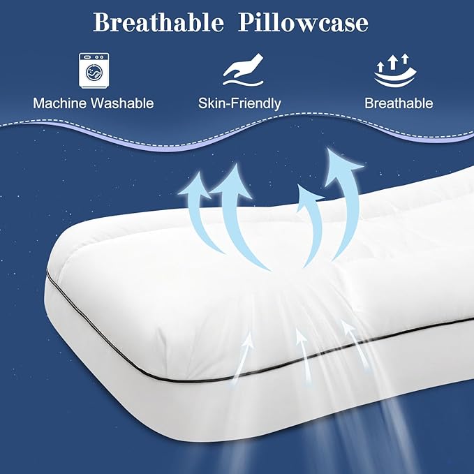Cervical Neck Pillow for Sleeping, Ergonomic Pillow for Neck Pain Relief, Memory Foam Pillows for Bed, White Side Sleeper Pillows for Adults, 24" x 17"