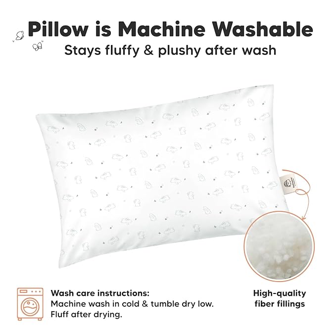 2-Pack Toddler Pillow - Soft Organic Cotton Toddler Pillows for Sleeping - 13X18 Small Pillow for Kids - Kids Pillows for Sleeping - Kids Pillow for Travel, School, Nap, Age 2 to 5 (Bunnies)