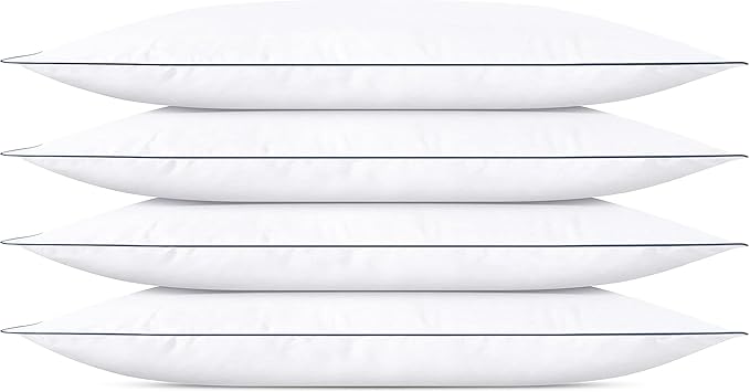 SILUI Extra Flat Soft Thin Pillows Standard Size Set of 4 Pack Bed Pillow with Down Alternative Fill for Side Back Stomach Sleepers, 20x26 Inches, White